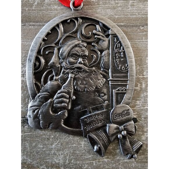 2005 Limited Edition Coca-Cola Santa Claus Christmas Ornament Metal Red Ribbon - Picture 2 of 7